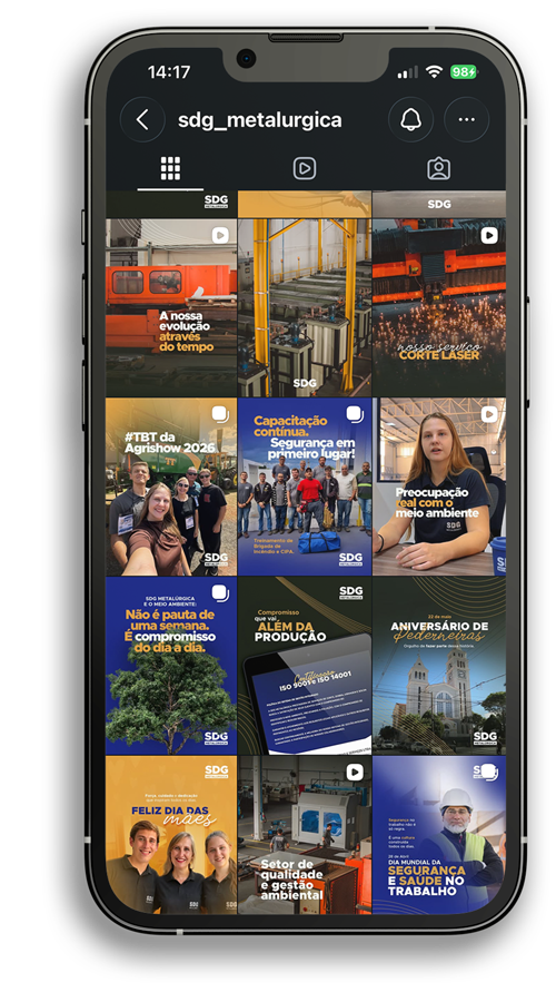 Feed Redes Sociais Marketing Vídeos Curtos SDG Metalúrgica